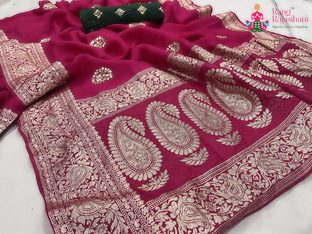 complete look of rani pure Russian silk gota patti saree 