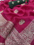 pallu detailing of rani pure Russian silk gota patti saree 