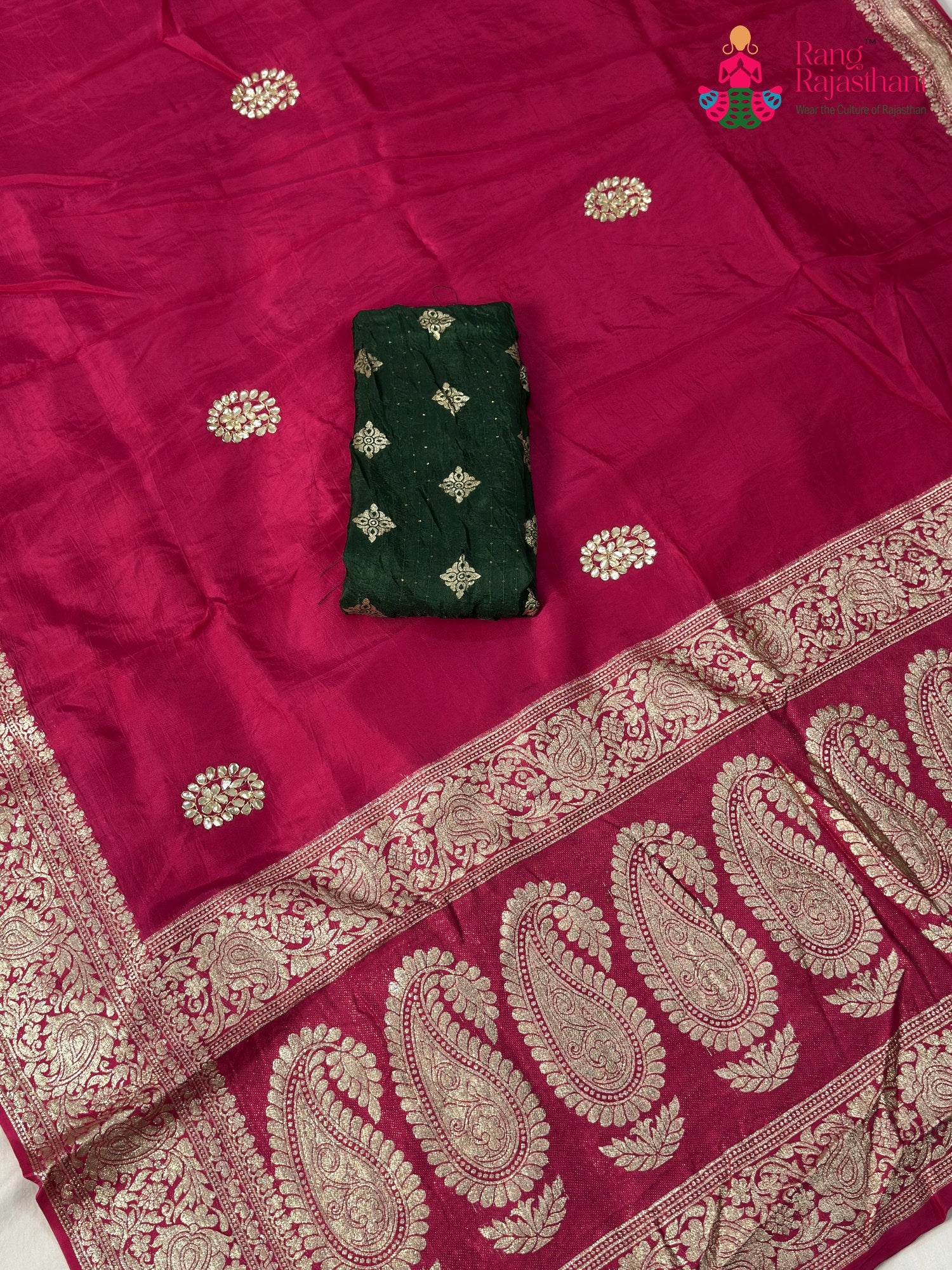 Rani Pure Russian Silk Gota Patti Saree for Karwa Chauth | Curated Pick