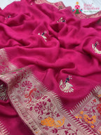 close up detailing of rani pure Russian silk hand saree 