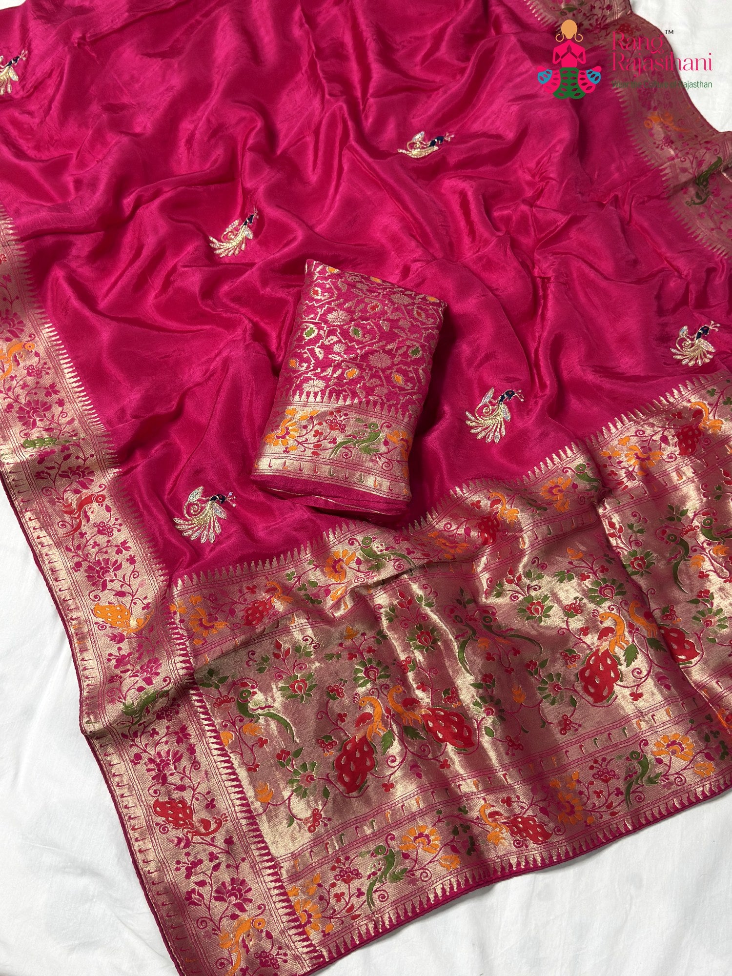 Rani Pure Russian Silk Hand Embellishment Saree for Mehendi Ceremony | Ethnic Wear