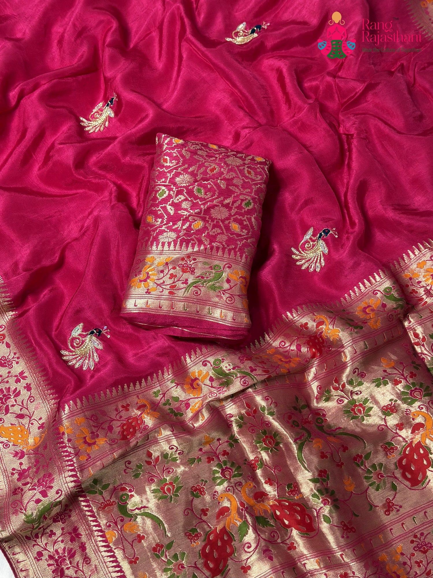 Rani Pure Russian Silk Hand Embellishment Saree for Mehendi Ceremony | Ethnic Wear