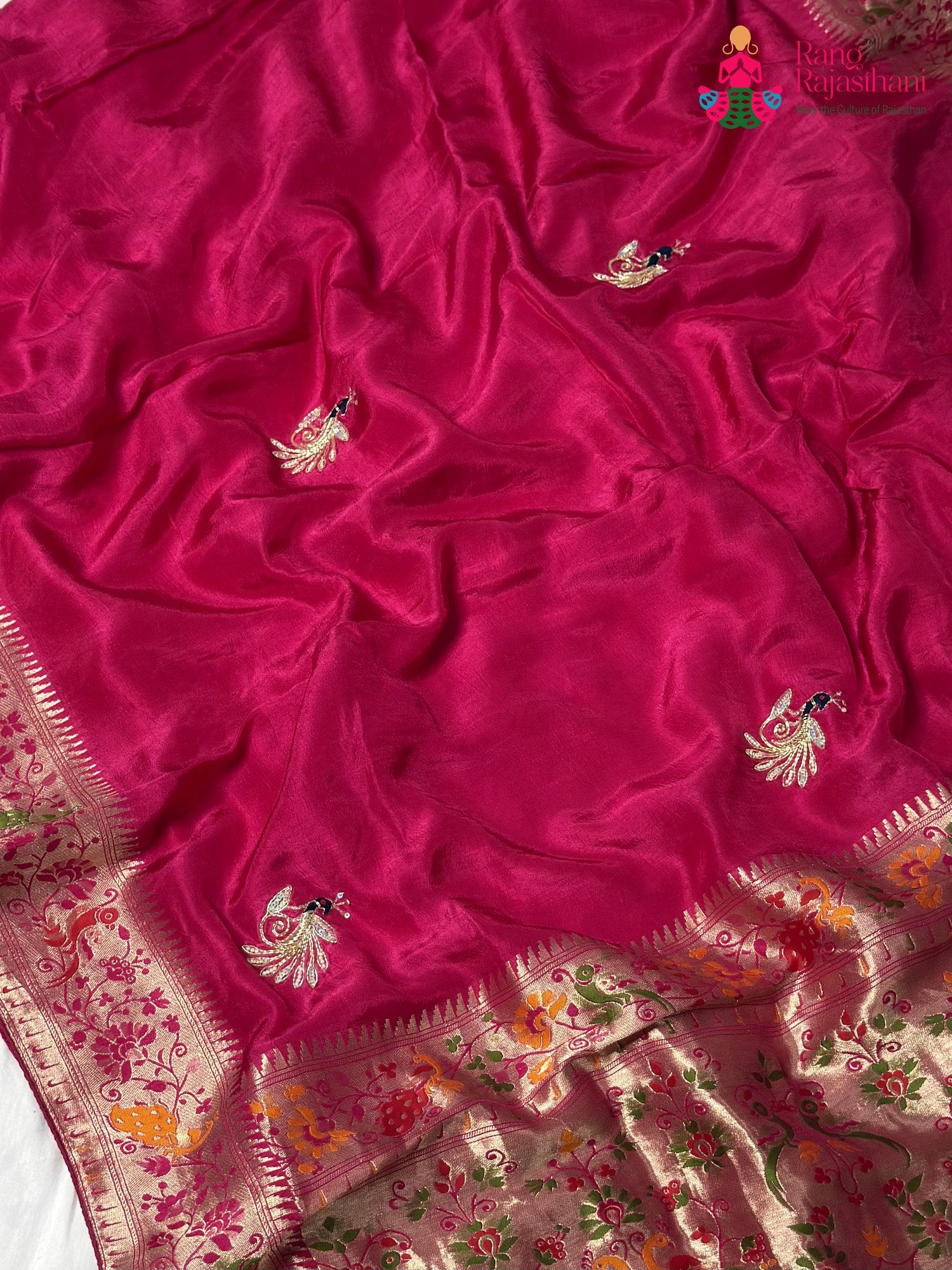 Rani Pure Russian Silk Hand Embellishment Saree for Mehendi Ceremony | Ethnic Wear