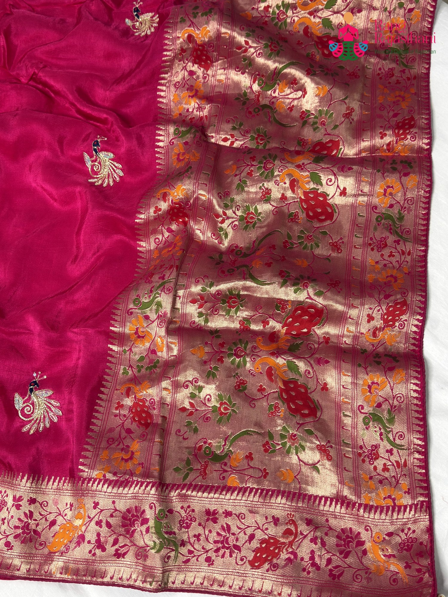 Rani Pure Russian Silk Hand Embellishment Saree for Mehendi Ceremony | Ethnic Wear
