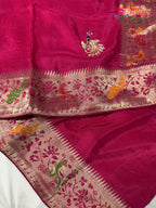 close up view of rani pure russsian silk hand saree