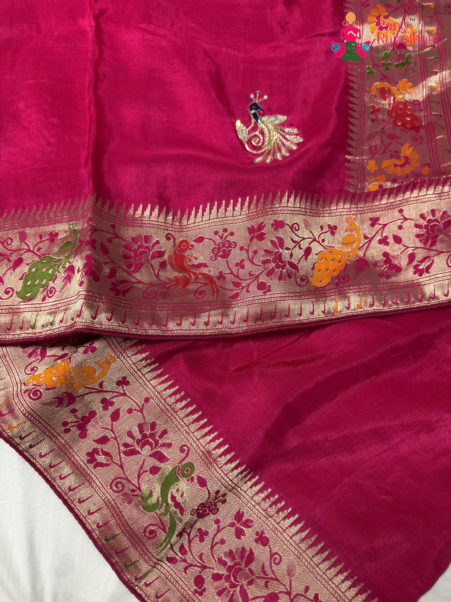 Rani Pure Russian Silk Hand Embellishment Saree for Mehendi Ceremony | Ethnic Wear