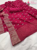 rani pure Russian silk resham embroidery saree for mehendi ceremony by Rang Rajasthani