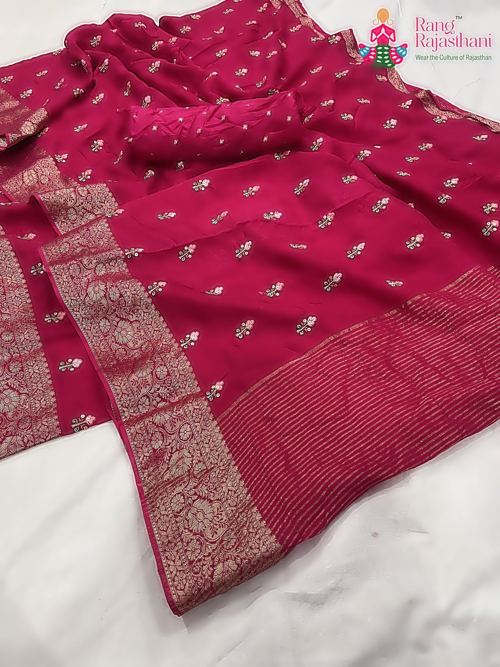 Rani Pink Pure Russian Silk Resham Embroidery Saree : Gentle Charm