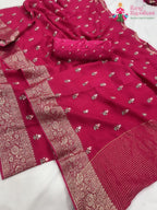 complete look of rani pure Russian silk resham embroidery saree 