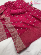 close up detailing of rani pure Russian silk resham embroidery saree 