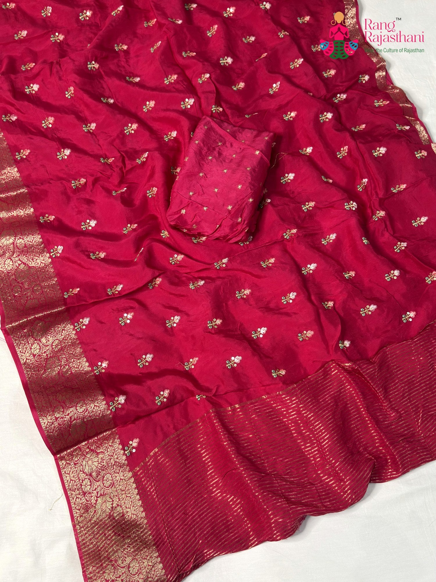 Rani Pure Russian Silk Resham Embroidery Saree for Mehendi Ceremony | Easy Drape