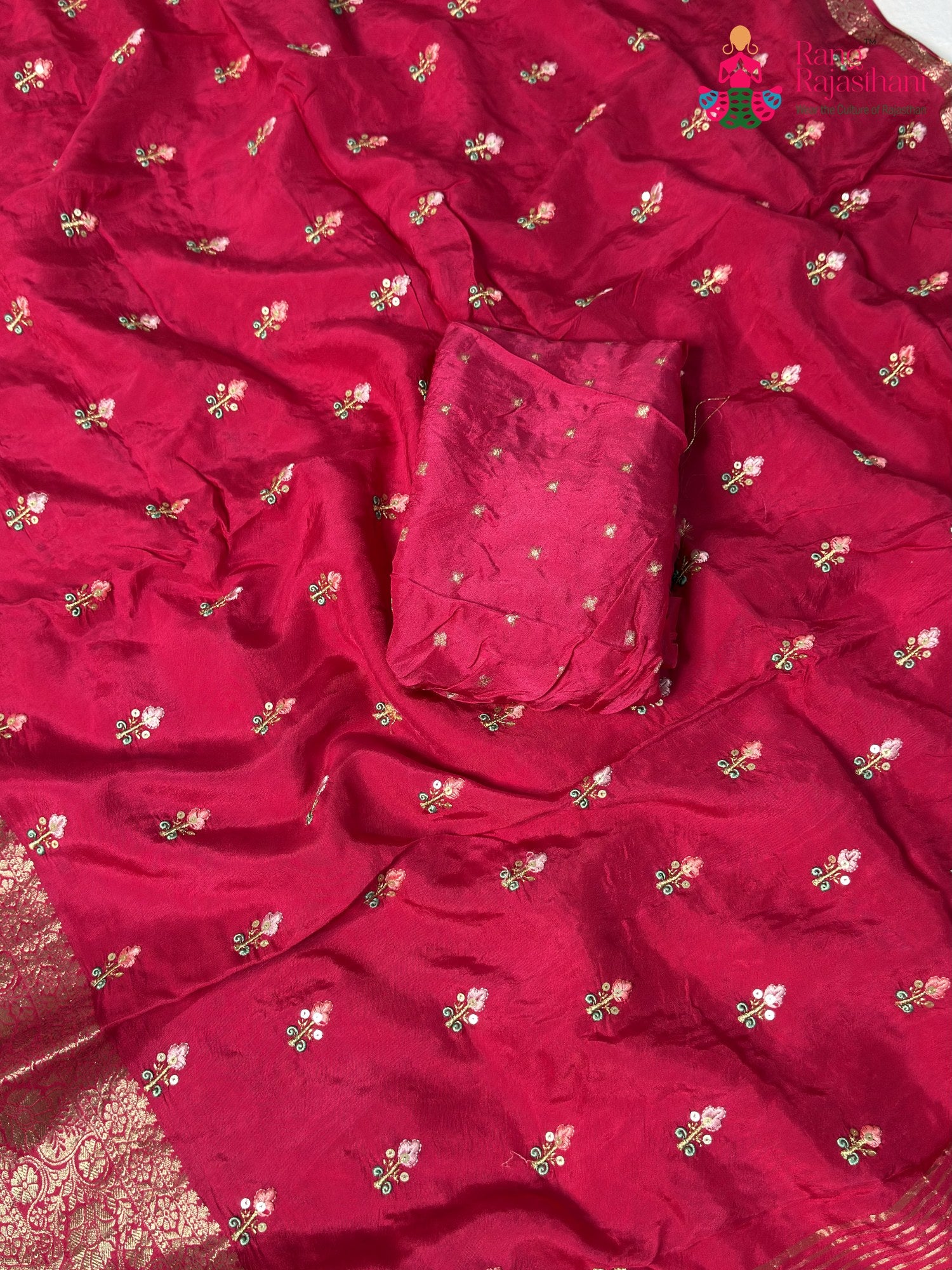 Rani Pure Russian Silk Resham Embroidery Saree for Mehendi Ceremony | Easy Drape