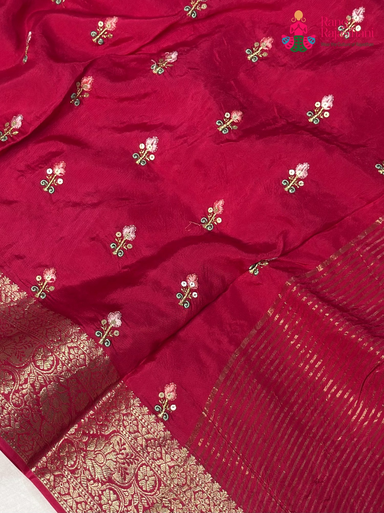 Rani Pure Russian Silk Resham Embroidery Saree for Mehendi Ceremony | Easy Drape
