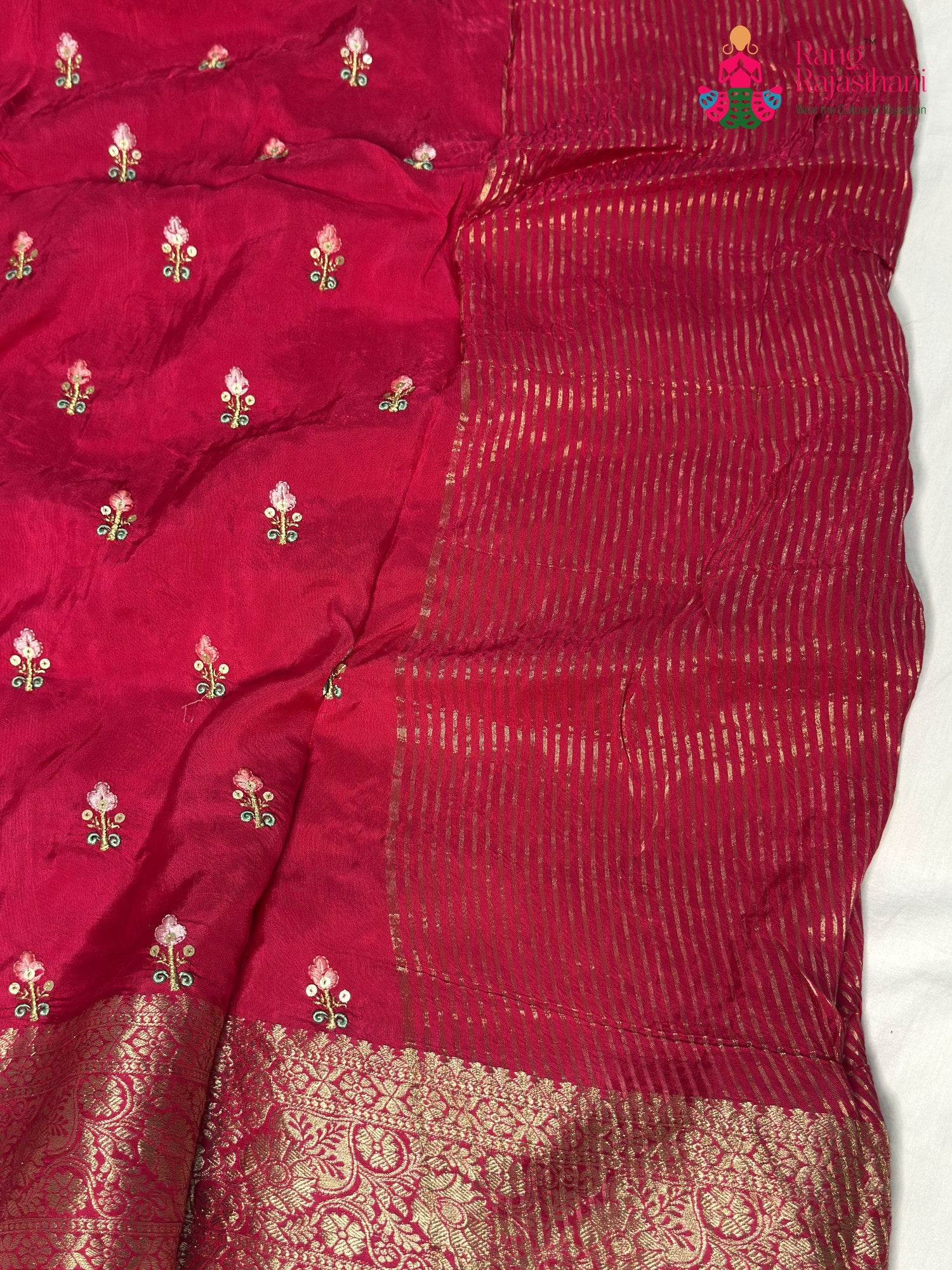 Rani Pure Russian Silk Resham Embroidery Saree for Mehendi Ceremony | Easy Drape