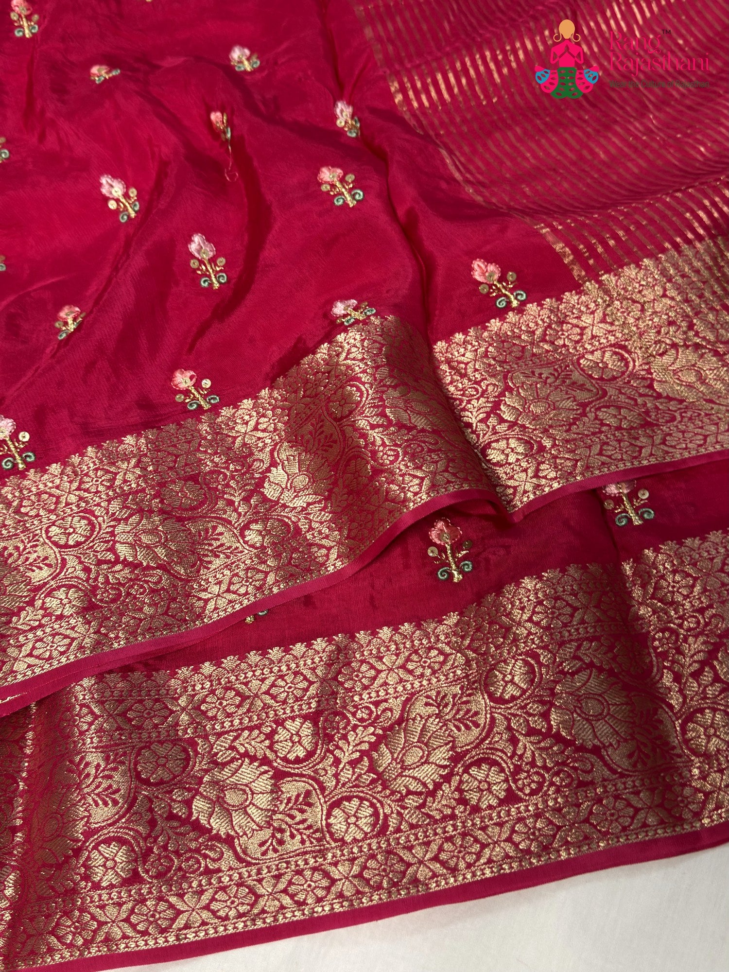 Rani Pure Russian Silk Resham Embroidery Saree for Mehendi Ceremony | Easy Drape