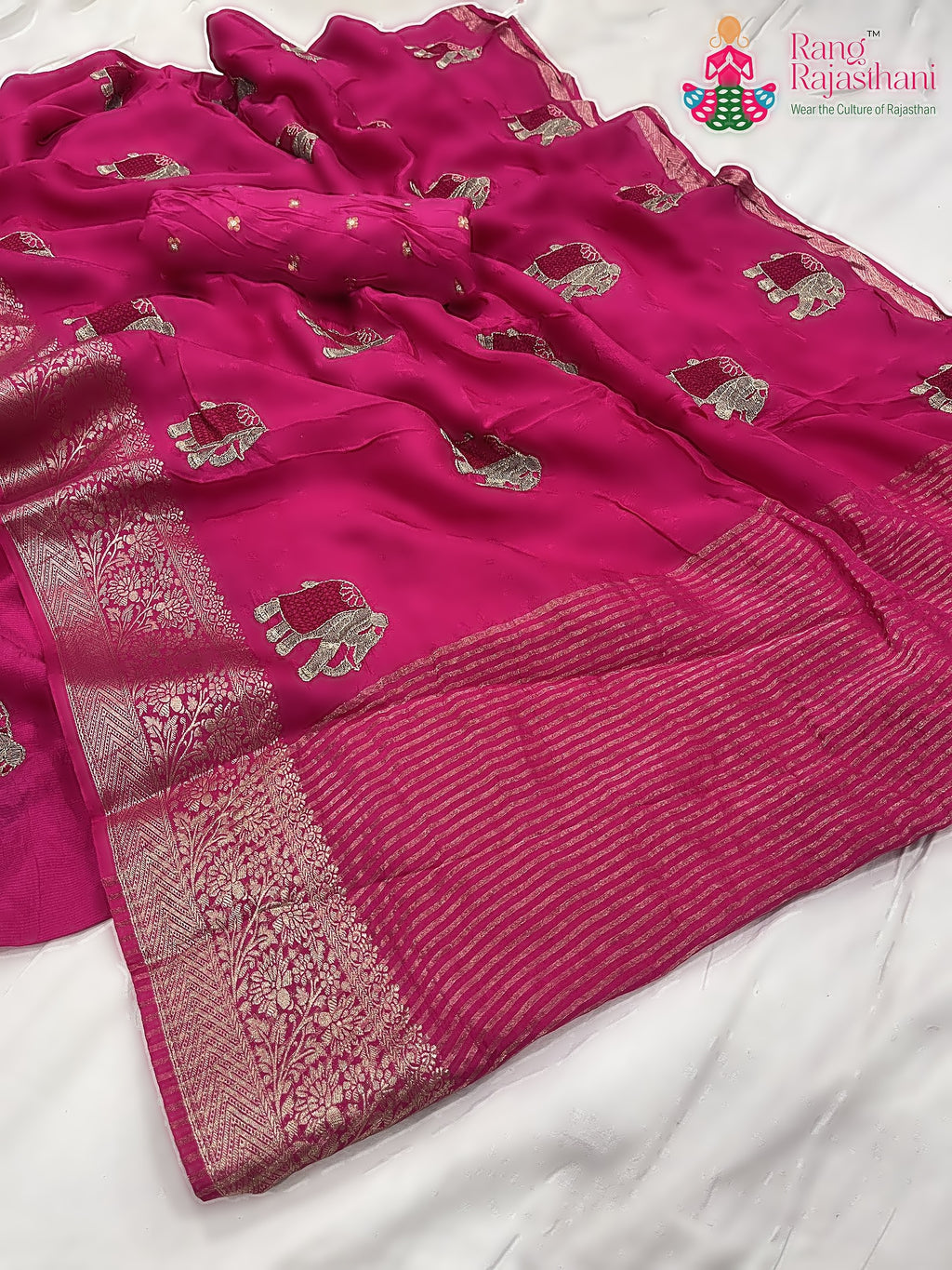 rani pure Russian silk resham embroidery saree for raksha bandhan by Rang Rajasthani