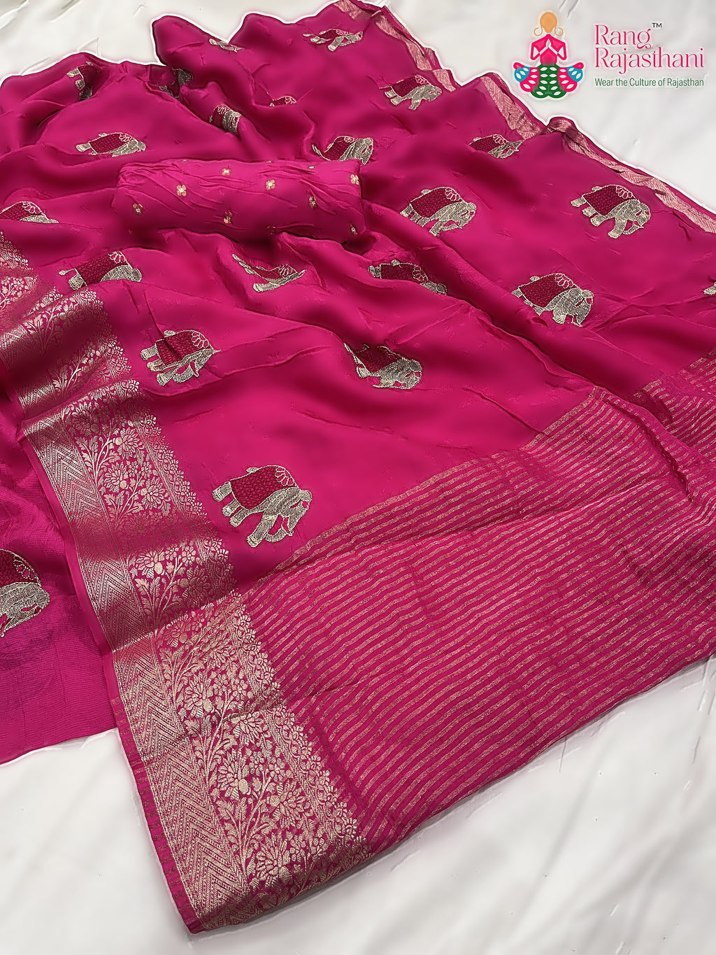 close up detailing of rani pure Russian silk resham embroidery saree 