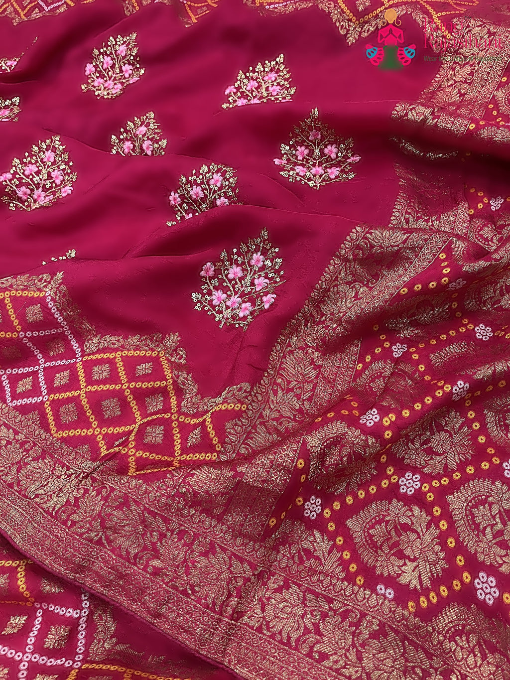 rani pure Russian silk resham embroidery saree for wedding guest wear by Rang Rajasthani