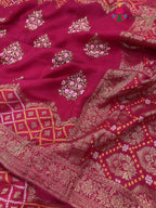 rani pure Russian silk resham embroidery saree for wedding guest wear by Rang Rajasthani