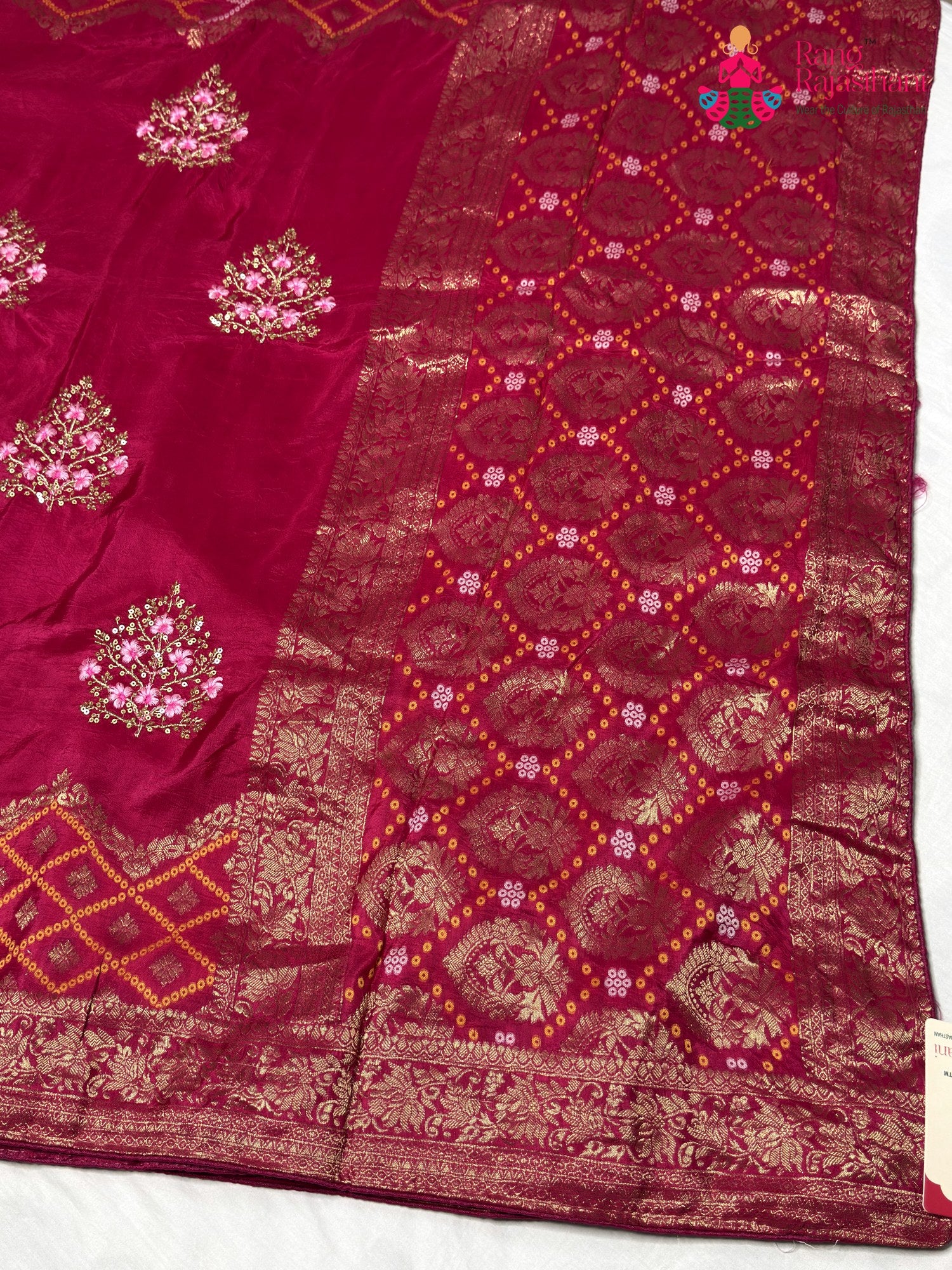 Rani Pure Russian Silk Resham Embroidery Chunri Saree for Wedding Guest | Traditional Pick