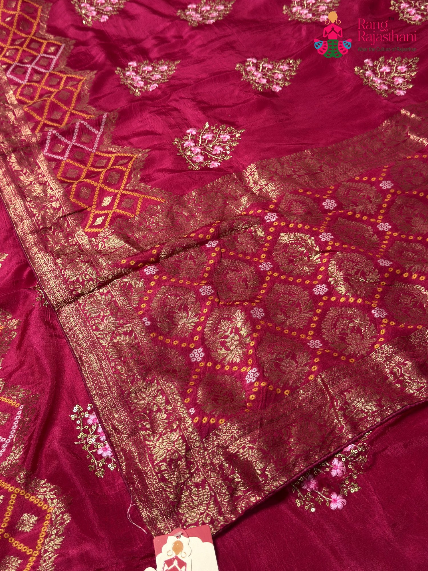 Rani Pure Russian Silk Resham Embroidery Chunri Saree for Wedding Guest | Traditional Pick