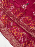 design pattern of rani pure russsian silk resham embroidery saree