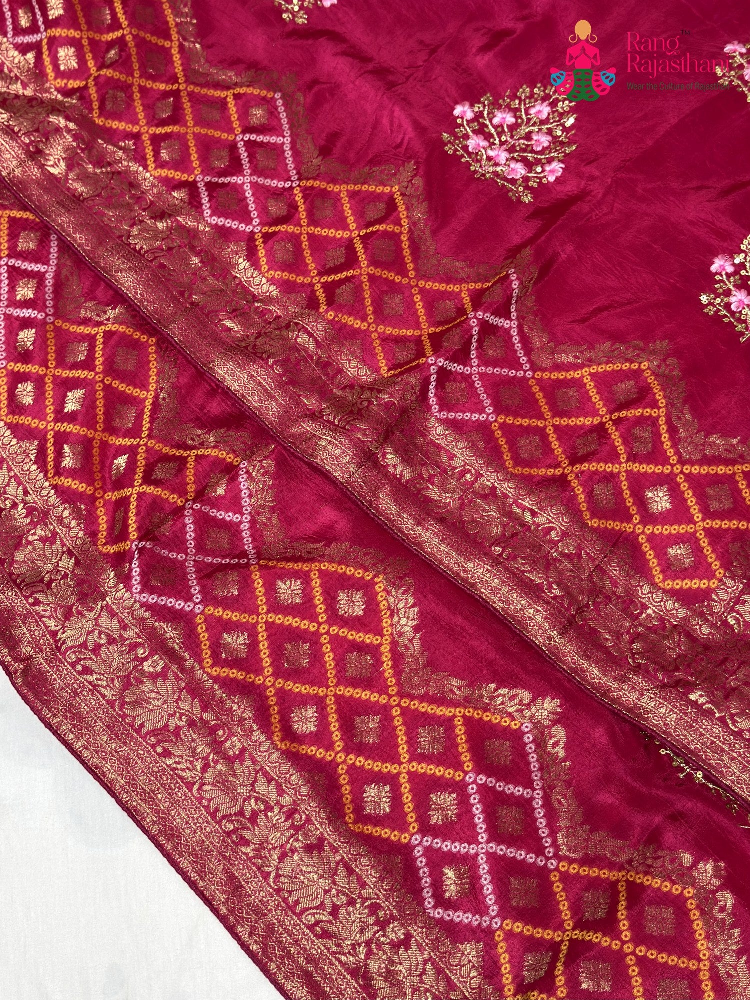 Rani Pure Russian Silk Resham Embroidery Chunri Saree for Wedding Guest | Traditional Pick