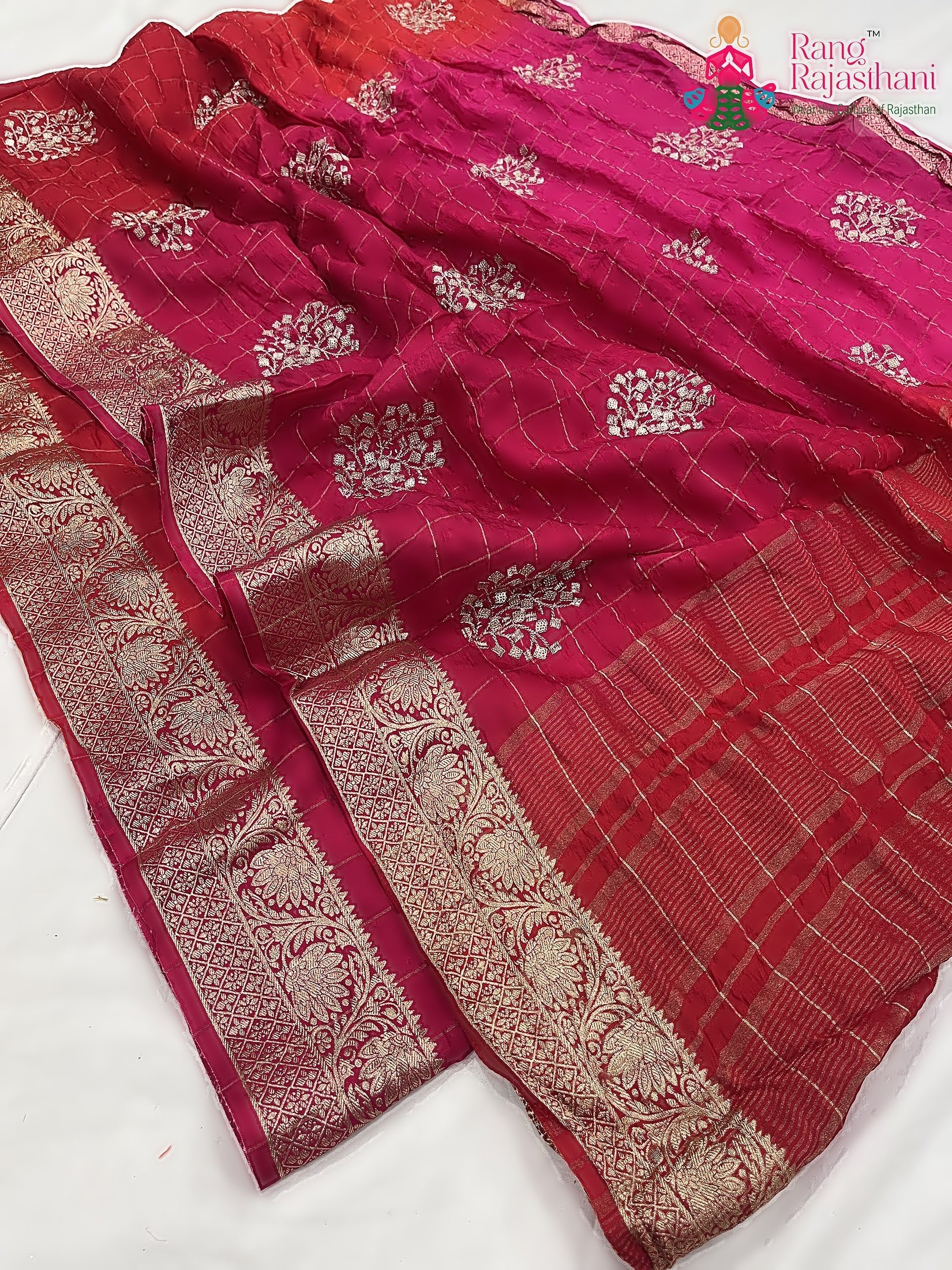 Rani Pink Pure Russian Silk Sequin Work Saree : Bright Glow