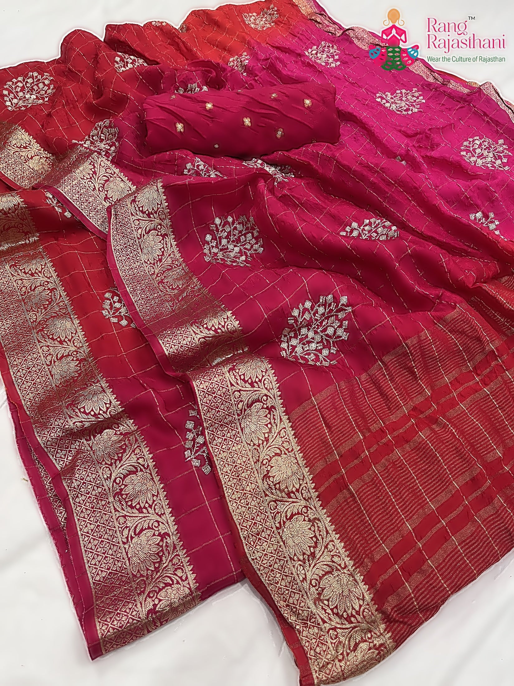 Rani Pink Pure Russian Silk Sequin Work Saree : Bright Glow