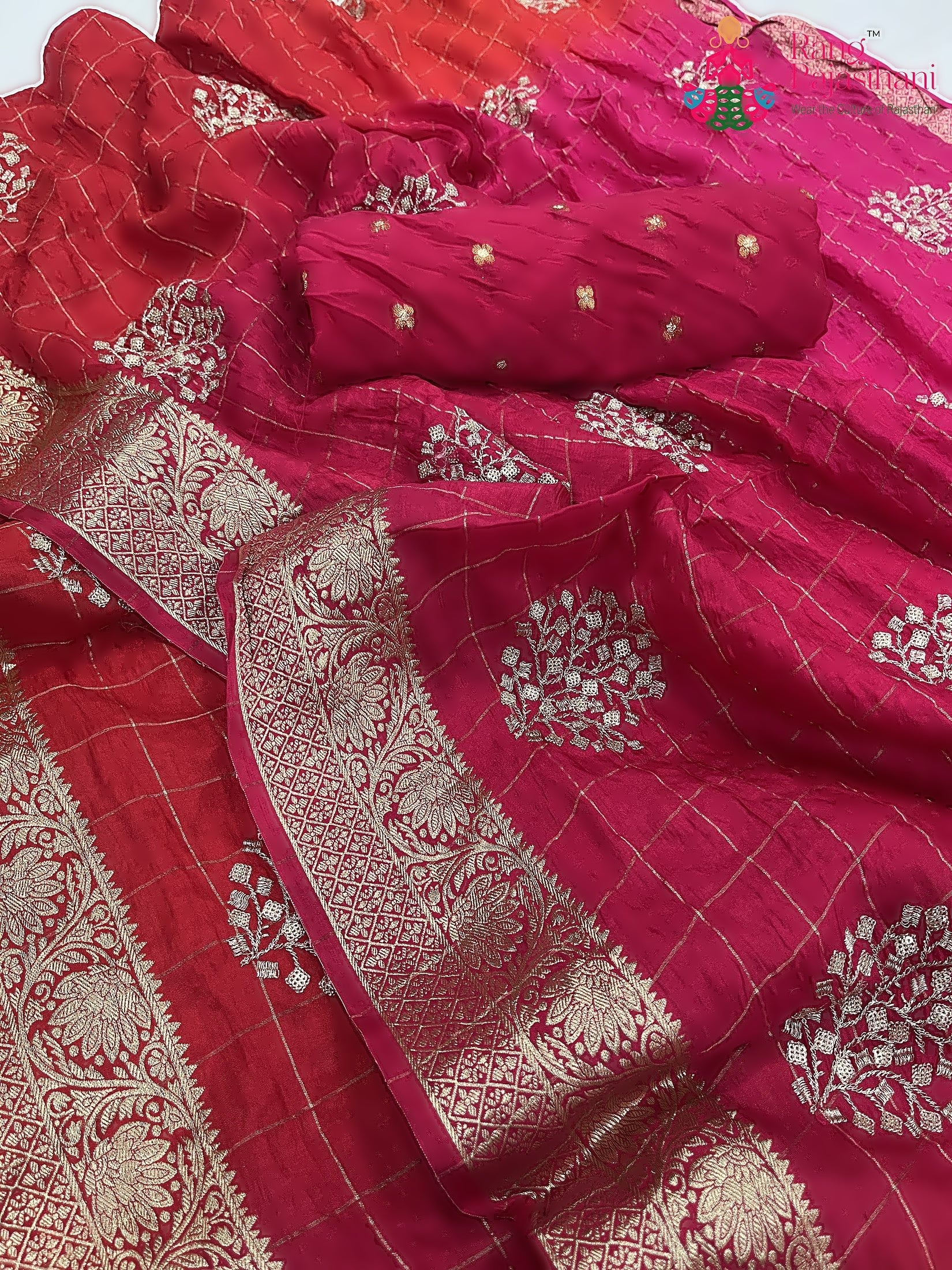 Rani Pink Pure Russian Silk Sequin Work Saree : Bright Glow