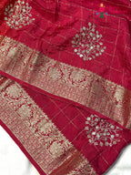 close up view of rani pure russsian silk sequin saree