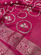 close up detailing of rani pure Russian silk sequin saree 