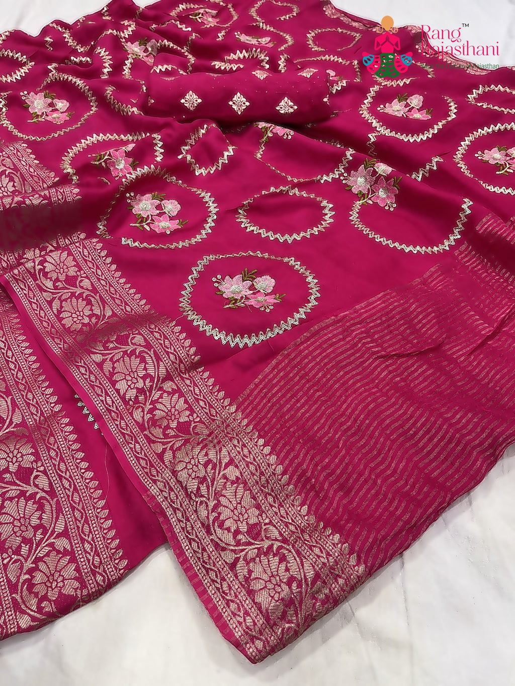 pallu detailing of rani pure Russian silk sequin saree 
