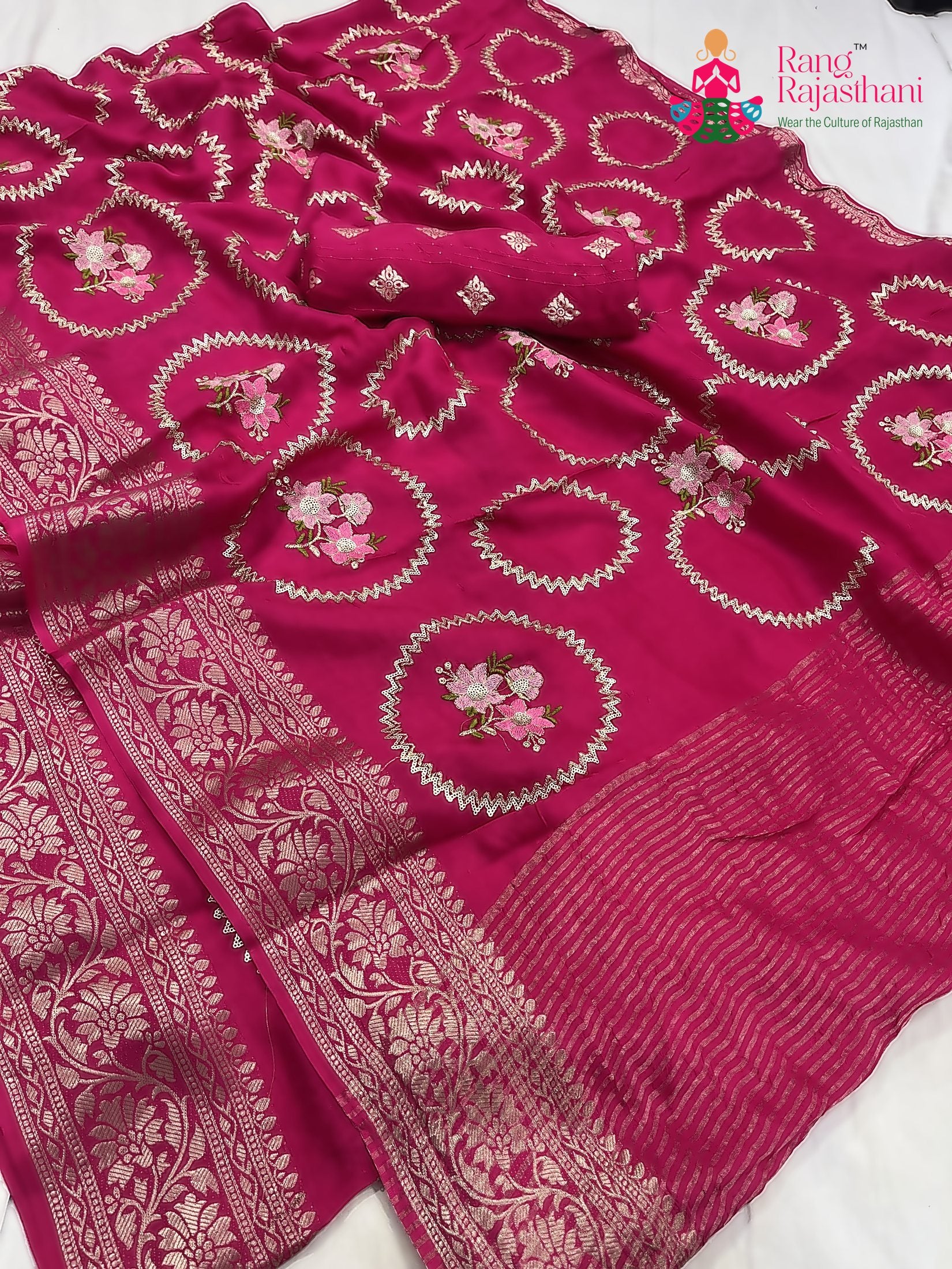 rani pure Russian silk sequin saree for sangeet night by Rang Rajasthani