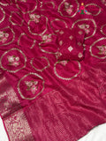 Rani Pure Russian Silk Zari Embroidery Saree for Sangeet Night | Buy Now