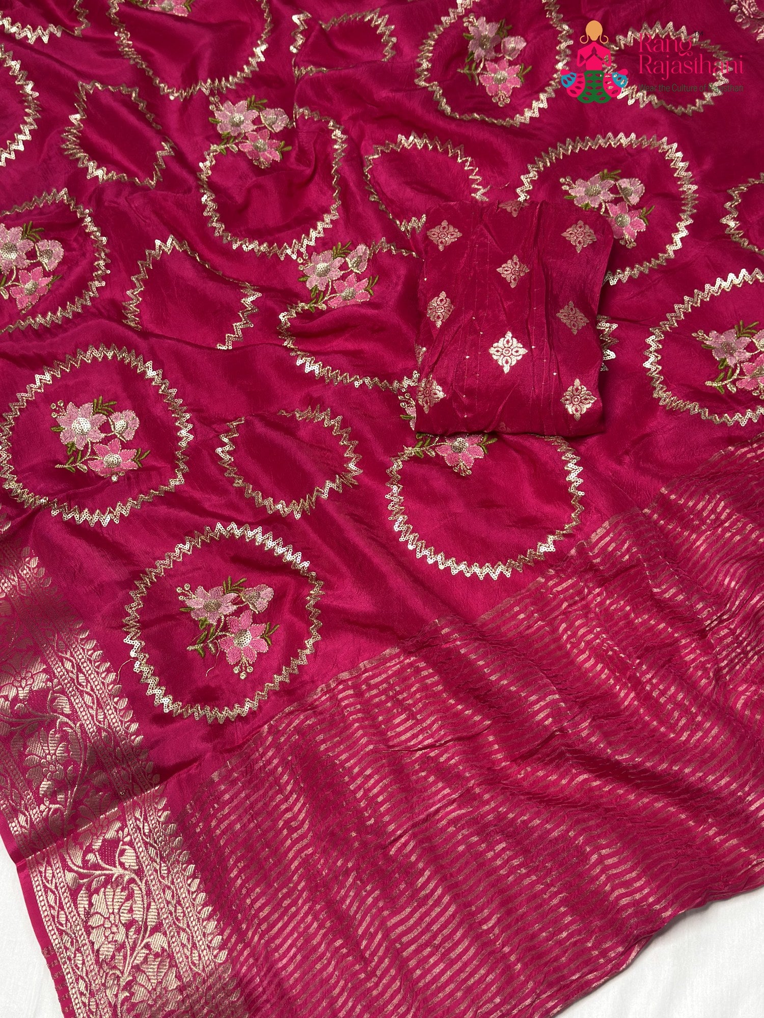 Rani Pure Russian Silk Zari Embroidery Saree for Sangeet Night | Buy Now