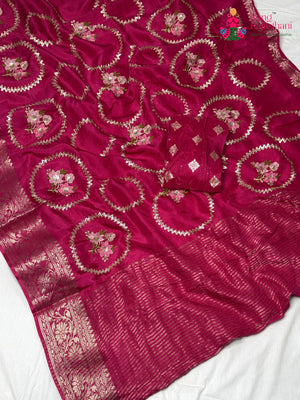 Rani Pure Russian Silk Zari Embroidery Saree for Sangeet Night | Buy Now