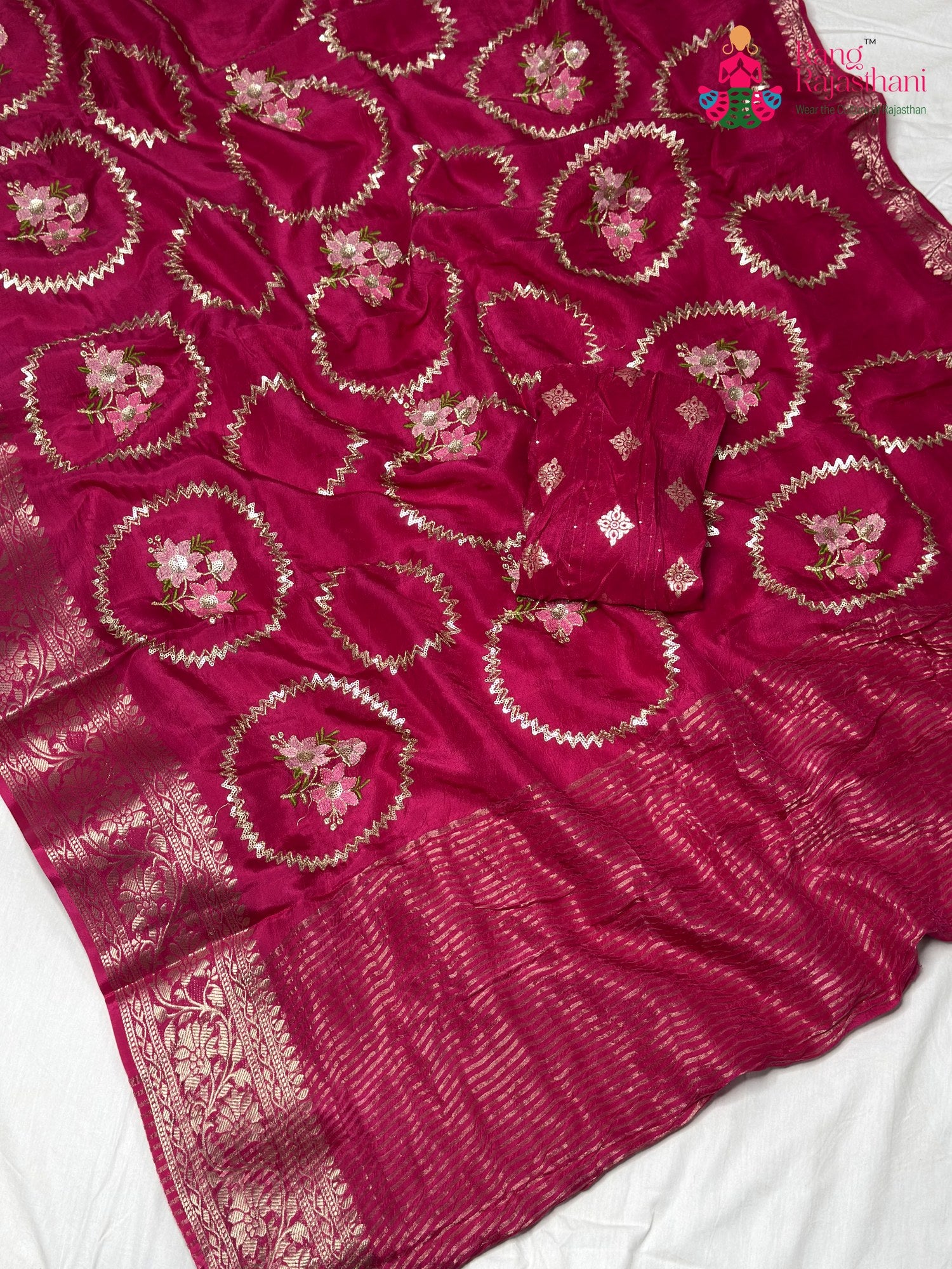 Rani Pure Russian Silk Zari Embroidery Saree for Sangeet Night | Buy Now