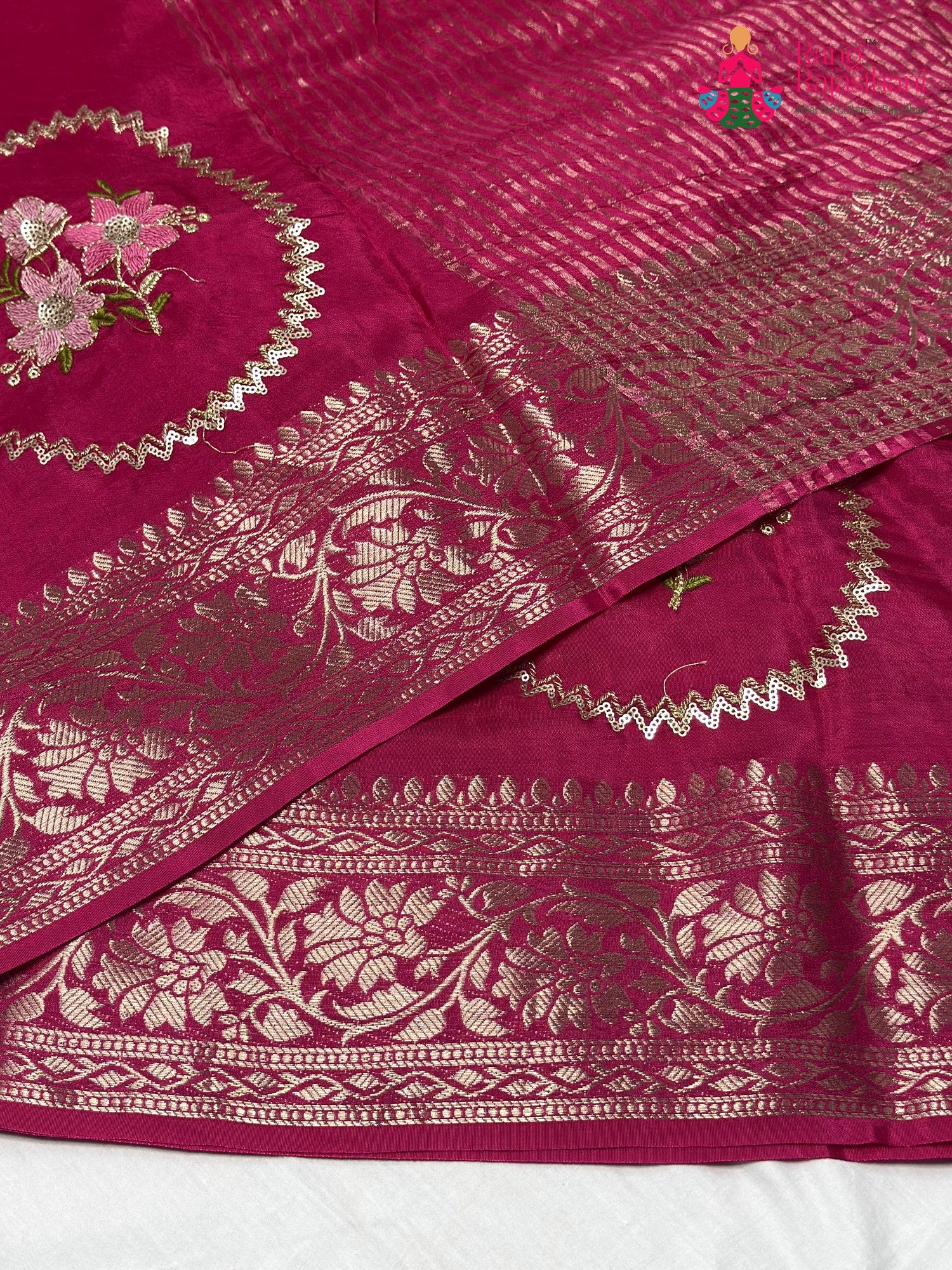 Rani Pure Russian Silk Zari Embroidery Saree for Sangeet Night | Buy Now
