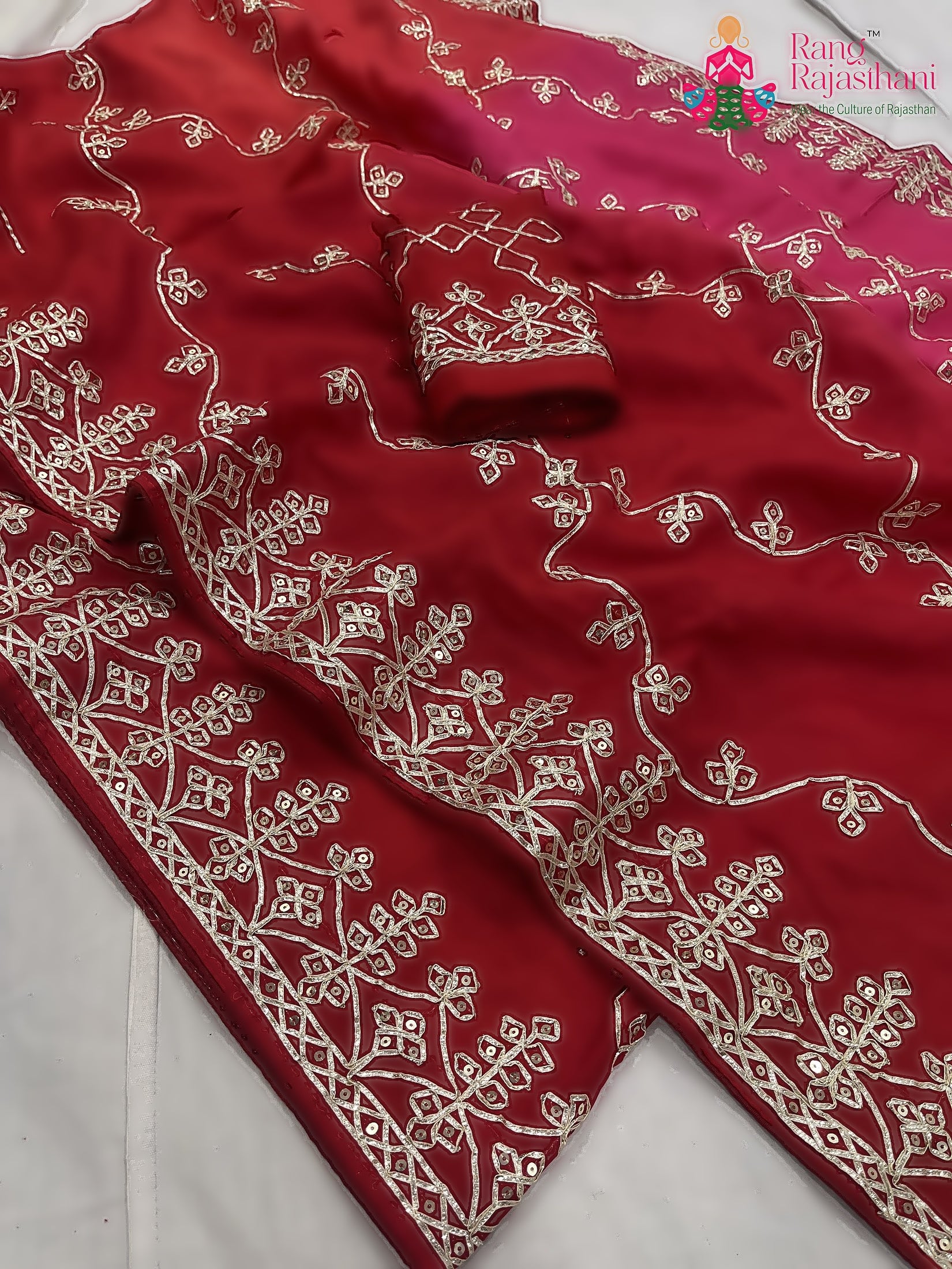 Rani Pink Pure Upada Silk Gota Patti Work Saree : Gentle Flow