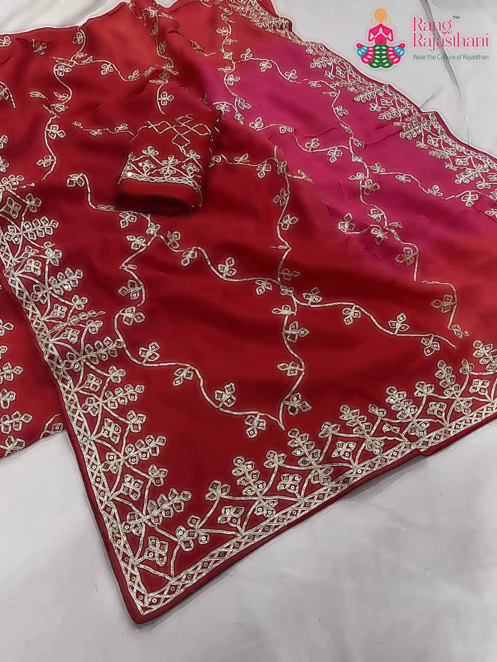 rani pure upada silk gota patti saree for karwa chauth by Rang Rajasthani