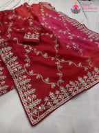 close up detailing of rani pure upada silk gota patti saree 