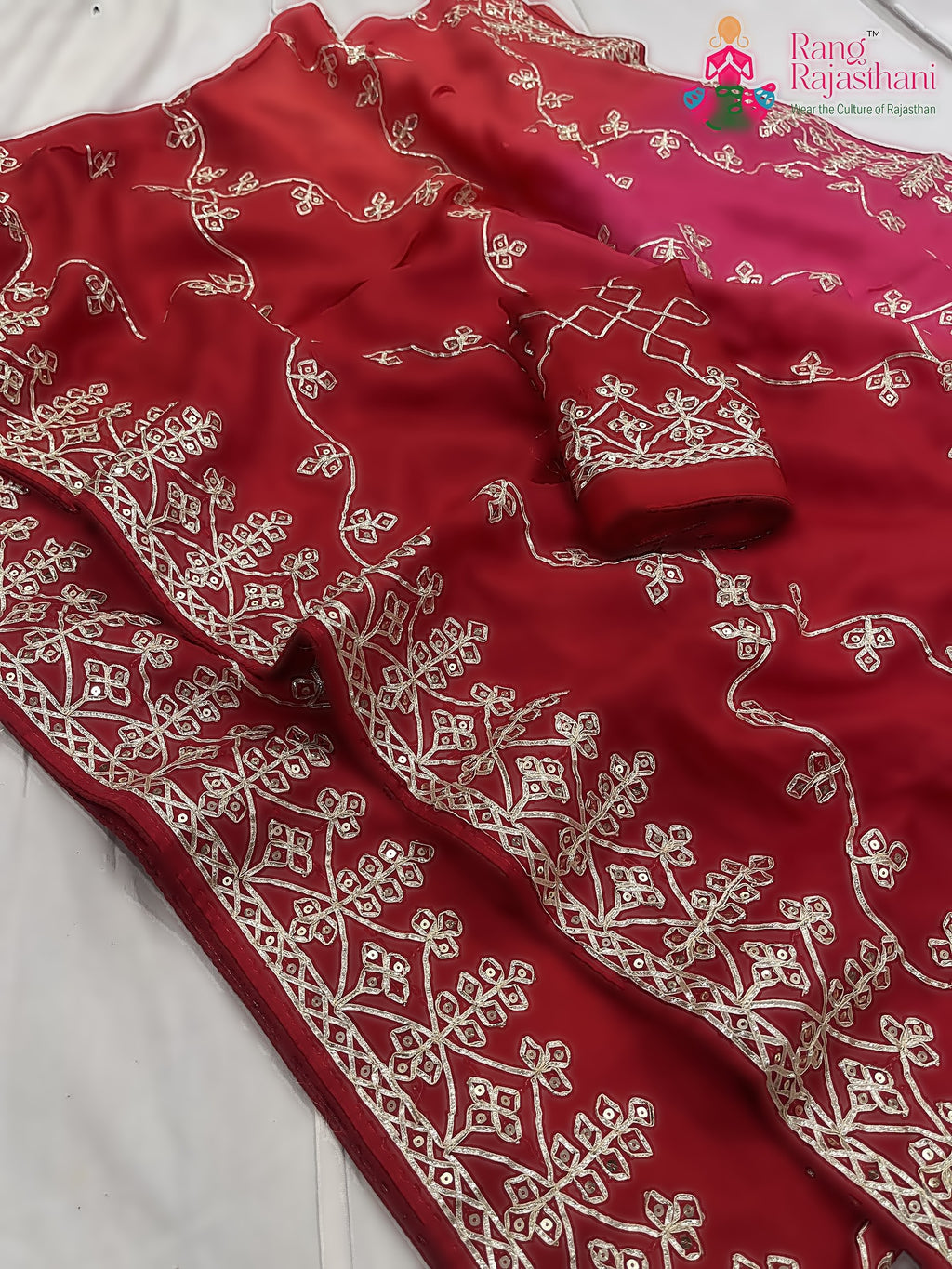 pallu detailing of rani pure upada silk gota patti saree 