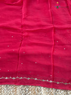 close up view of rani pure chiffon hand embellishment printed saree