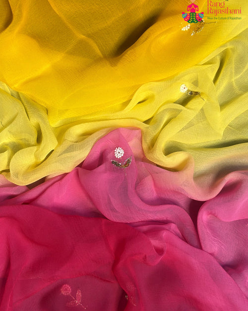 Rani Pure Chiffon Hand Embellishment Saree for Raksha Bandhan | Order Online