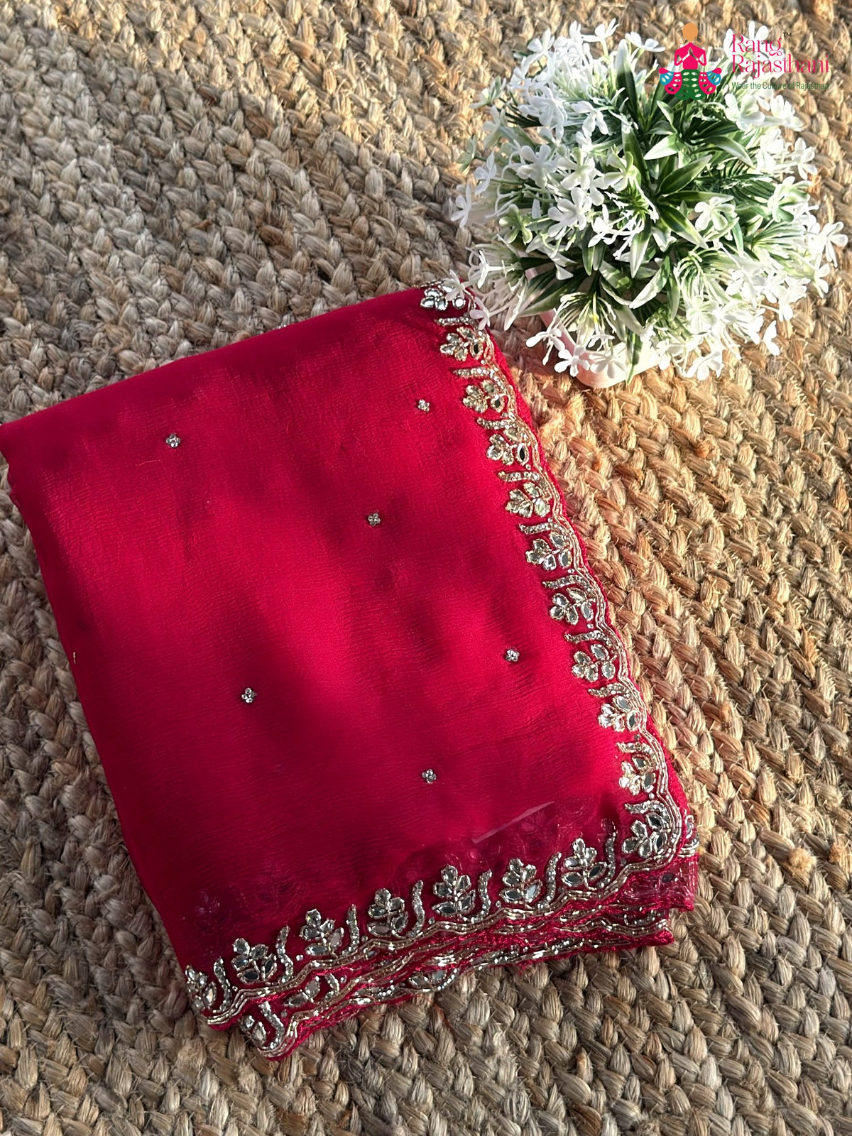 rani pure chiffon hand embellishment saree ethnic wear by Rang Rajasthani