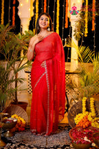 Rani Pure Chiffon Hand Embellishment Saree for Red Puja Sarees | Order Online