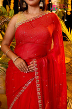 Rani Pure Chiffon Hand Embellishment Saree for Red Puja Sarees | Order Online