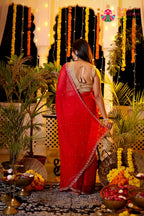 Rani Pure Chiffon Hand Embellishment Saree for Red Puja Sarees | Order Online