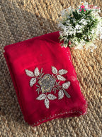 rani pure chiffon hand embellishment saree ethnic wear by Rang Rajasthani